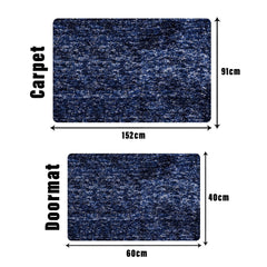 Kuber Industries Carpet | Shaggy Carpet for Living Room | Fluffy Door Mat | Lexus Home Decor Carpet & Door Mat Combo | Floor Carpet Rug & Door Mat Set | Set of 2 | Blue
