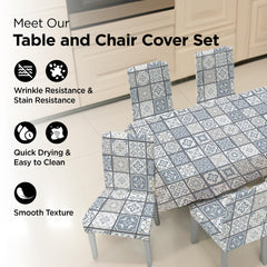 Kuber Industries Set of 7 Waterproof & Oil Repellent Dining Table Chair Cover 6 Seater Full Set | Washable & Dustproof Table & Seat Cover Protector Slipcover | White & Blue Checkered