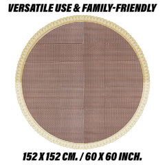 Heart Home Round Table Cover | Table Cloth for Round Tables | 4 Seater Round Table Cloth | Barik Check Kitchen Dining Tablecloth | Tabletop Cover | 60 Inch | Brown