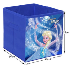 Heart Home Disney Frozen Print Foldable Storage Box|Clothes Organizer|Collapsible Storage Basket With Handle For Toys,Books,30 Ltr.Pack of 2 (Blue)