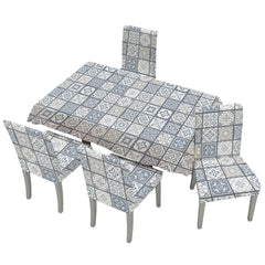 Kuber Industries Set of 5 Waterproof & Oil Repellent Dining Table Chair Cover 4 Seater Full Set | Washable & Dustproof Table & Seat Cover Protector Slipcover | White & Blue Checkered