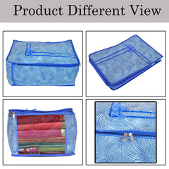 Kuber Industries Metalic LaHariya Print 12 Piece Non Woven Fabric Saree Cover Set with Transparent Window, Extra Large (Blue)