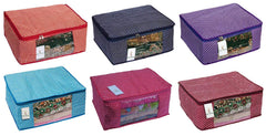 Heart Home Cotton 6 Pcs Hathkadi Print Saree Cover (Red, Dark Blue, Purple, Maroon, Pink & Blue) CTHH11390