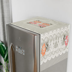 Kuber Industries Fridge Top Cover | Household Refrigerator Cover | Refrigerator Top Cover for Kitchen | Refrigerator Top Protector | Net Jhalar Fridge Top Cover | Cream