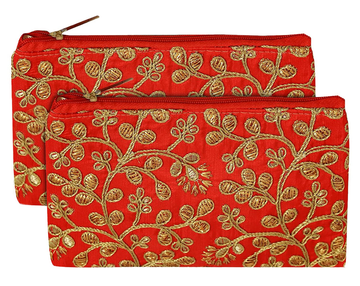 Kuber Industries Embroidery Women Hand Purse Wallet for Party, Wedding, Dating- Pack of 2 (Red)