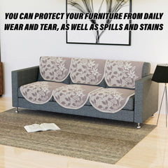 Heart Home Sofa Cover Set|5-Seater Couch Cover|Cotton Sofa Slip Cover Set|Sofa Slipcover Set|Sofa Cover for Living Room|S-22 Flower Sofa Cover Set| Maroon