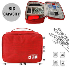 Homestic Travel Organizer For Electronic Accessories|Multipurpose Pouch|Adapter, Cable, Gadget Organizer|Two Comparment With Zipper|Great For Traveling (Red)