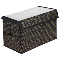 Kuber Industries Drawer Storage Box|Clothes Drawer Organizer with Handle|Transparent Lid with Velcro|Wardrobe Organizer for Books|Golden-Dot Dhakkan Storage Box|Medium|Black