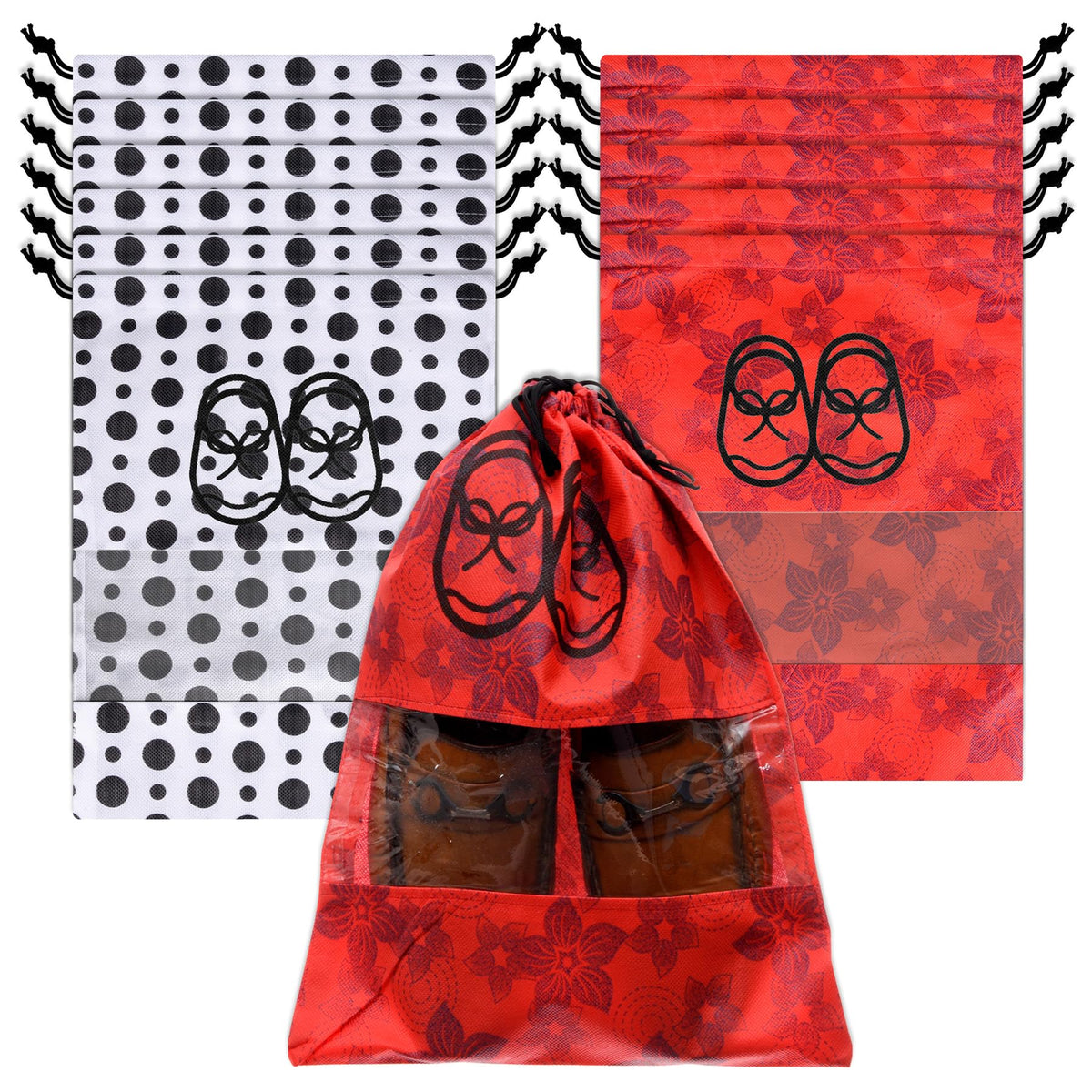 Heart Home Shoe Cover | Travel Shoe Storage Bags | Non-Woven Storage Bag | Shoe Cover with Drawstring | Shoe Organizer with Clear window | Pack of 12 | Multi