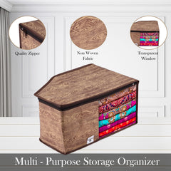Heart Home Blouse Cover | Clothes Storage Bag | Zipper Wardrobe Organizers | Non-Woven Clothes Organiser | Side Transparent Blouse Organizer | Wooden Texture-Design | Pack of 9 | Brown