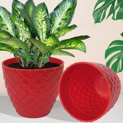 Kuber Industries Flower Pot | Flower Planter Pots for Indoor | Flower Pots for Outdoor | Pot for Garden & Balcony Flowering | Flower Plants Pot | Diamond Flower Pot | 6 Inch | Pack of 2 | Red