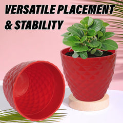 Kuber Industries Flower Pot | Flower Planter Pots for Indoor | Flower Pots for Outdoor | Pot for Garden & Balcony Flowering | Flower Plants Pot | Diamond Flower Pot | 6 Inch | Pack of 2 | Red
