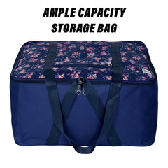 Heart Home Storage Bag | Clothes Storage Attachi Bag | Underbed Storage Bag | Zipper Storage Bag | Wardrobe Organizer with Handle | Travel Attachi Bag | Flower-Print | Small | Navy Blue