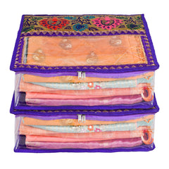 Heart Home Saree Cover | Clothes Storage Bag | Storage Organizer Bag | Zip Closure Saree Cover | Wardrobe Organizer | Carry Half Lace Transparent Saree Cover | 6 Inch | Pack of 2 | Royal Blue