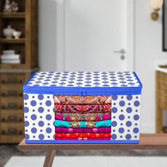 Heart Home Saree Cover | Zip Closure Saree Cover | Clothes Storage Bag | Wardrobe Organiser | Transparent Window Saree Cover | Dot-Design | 9 inch | Pack of 12 | Blue