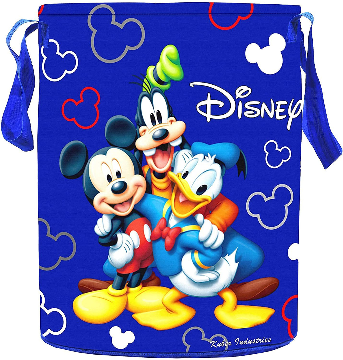 Kuber Industries Round Laundry Basket For Clothes|Disney Team Mickey Print|Toy Storage Organizer|Capicity 45 L (Blue)