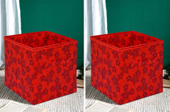 Heart Home Metallic Flower Printed Multipurposes Storage Box/Organizer With Handles- Pack of 2 (Red) -HS43HEARTH26263