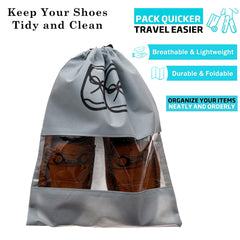 Heart Home Shoe Cover | Travel Shoe Storage Bags | Non-Woven Storage Bag | Shoe Cover with Drawstring | Shoe Organizer with Clear window | Plain | Pack of 12 | Gray