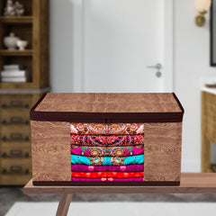 Heart Home Saree Cover | Zip Closure Saree Cover | Clothes Storage Bag | Wardrobe Organiser | Transparent Window Saree Cover | Wodden Texture-Design | 9 inch | Pack of 6 | Brown