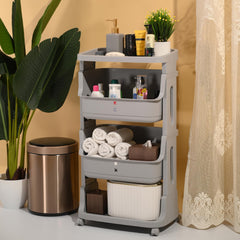 Kuber Industries Pack of 3 Adjustable Storage 2 Tier Shelf | Rolling Shelf | Multipurpose | Book, Kitchen, Laundry Storage Rack| MC2018-36| Grey