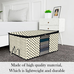 Heart Home Underbed Storage Bag | Clothes Storage Organizer | Blanket Cover with Clear Window | Zipper Closure & Handle Cloth Organizer | Dot-Design | Large | Pack of 6 | Cream