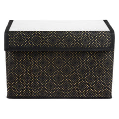 Kuber Industries Drawer Storage Box|Clothes Drawer Organizer with Handle|Transparent Lid with Velcro|Wardrobe Organizer for Books|Golden-Dot Dhakkan Storage Box|Large|Black