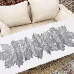 Kuber Industries Leaf Design Waterproof, Heat Resistant, Non-Slip, Easy to Clean Soft Leather Table Runner for Dining Table (Silver)-HS43KUBMART26602, Standard
