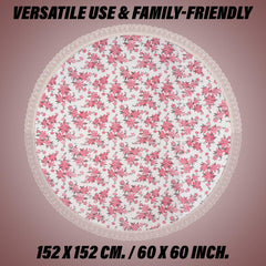 Heart Home Round Table Cover | Table Cloth for Round Tables | 4 Seater Round Table Cloth | Barik Flower Kitchen Dining Tablecloth | Tabletop Cover | 60 Inch | Pink