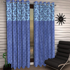 Kuber Industries Rose Design 1 Piece Polyester Eyelet Door Curtain 7 Feet (Blue)-Ctktc14162