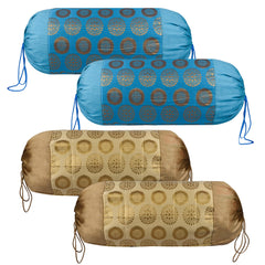Heart Home Bolster Covers | Polyester Bolster Cover Set | Diwan Bolster Cover Set | Bolster Pillow Cover | Banarasi Gola Masand Cover | 16x32 Inch | Pack of 4 | Multicolor