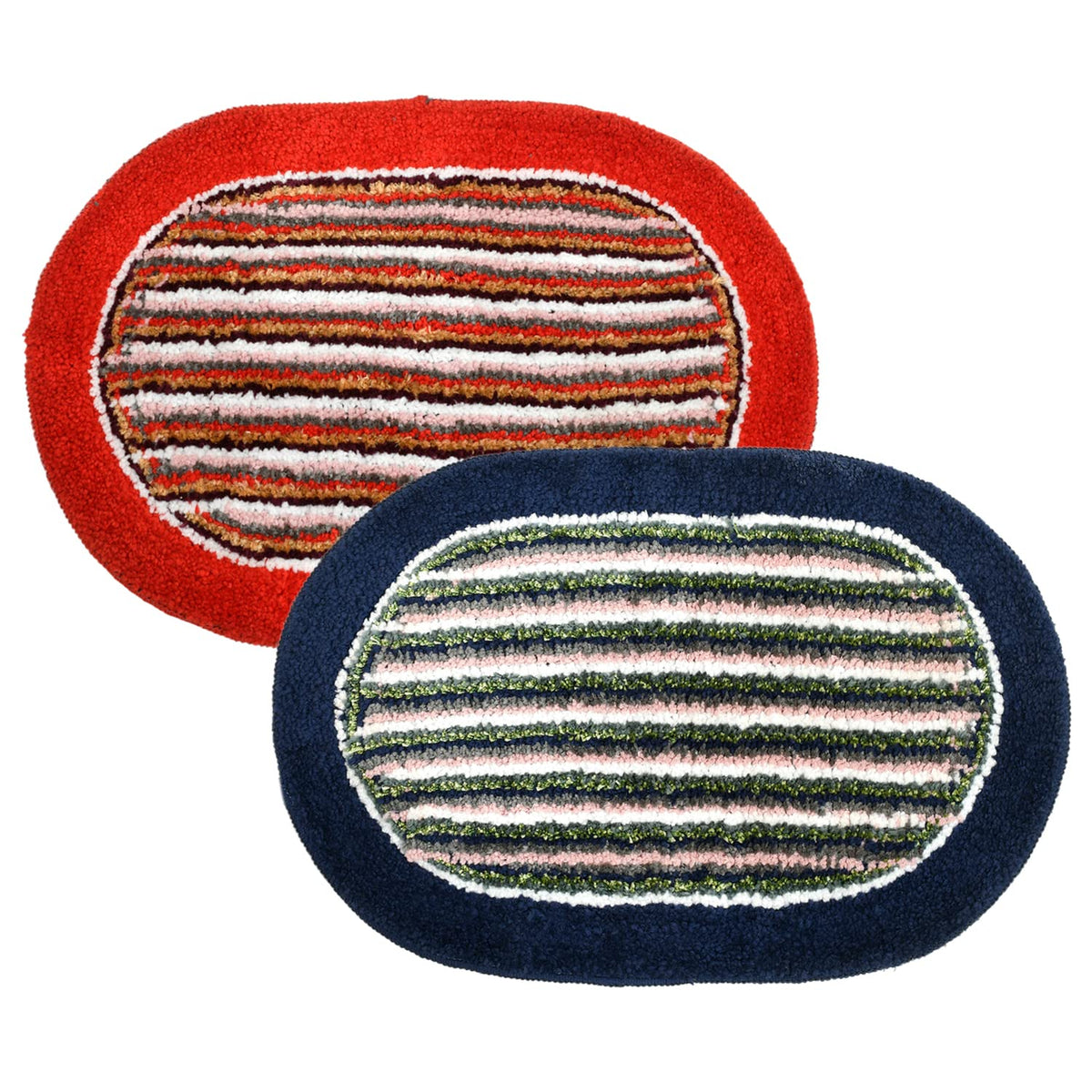 Heart Home Strips Design Soft Cotton Doormat Dirts Trapper Mat Bath Door Mat Machine Washable for Porch/Kitchen/Bathroom/Laundry Room- Pack of 2 (Blue & Red)-50HH01921