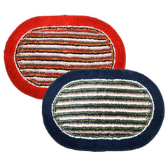 Heart Home Strips Design Soft Cotton Doormat Dirts Trapper Mat Bath Door Mat Machine Washable for Porch/Kitchen/Bathroom/Laundry Room- Pack of 2 (Blue & Red)-50HH01921