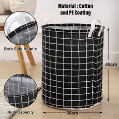 Kuber Industries Foldable Storage Basket|Round Toy Storage Bin|Side Grab Handle|Wardrobe, Closet Organizer (Black) (Pack of 5)