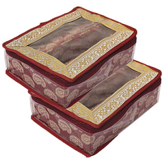 Heart Home Leaf Design Laminated 2 Rod Box, Organizer For Bangle, Watches, Bracelets, Jewellery With Tranasparent Top - Pack of 2 (Maroon)-47HH0272