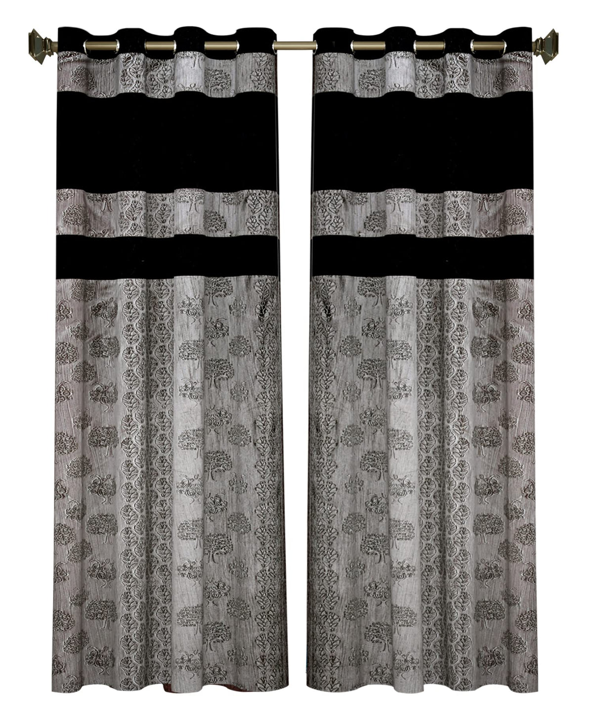 Kuber Industries Forest Printed Home D cor Door Curtain with 8 Eyelet, 7 ft- Pack of 2 (Black & Grey)-Hs43Kubmart25612(Polyester_Black)