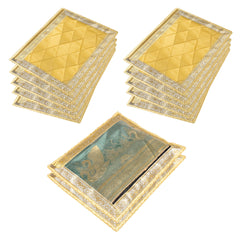 Heart Home Saree Cover | Clothes Storage Bag | Single Packing Saree with Zip Closure | Wardrobe Organizer | Cloth Stoarge Organizer | 4 Side Lace Saree Cover | Pack of 12 | Golden