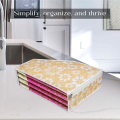 Heart Home Blouse Storage Bag | Waterproof Blouse Bag | Side Visible Window Bag | Wardrobe Clothes Organizer | Blouse Protector Bag | Flower Quilted Storage Bag | Pack of 2 | Golden
