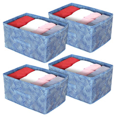 Heart Home Lahariya Printed Non-Woven Rectangular Flodable Cloth Storage Box/Drawer- Pack of 4 (Blue)-HS43HEARTH26316