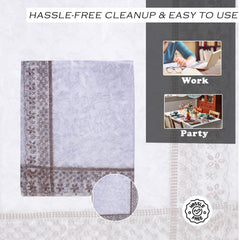 Heart Home Dining Table Cover | PVC Table Cover | Brown Embossed Lace Flower Table Cover | Table Protector | Table Cover for Dining Table | 60x90" | Transparent