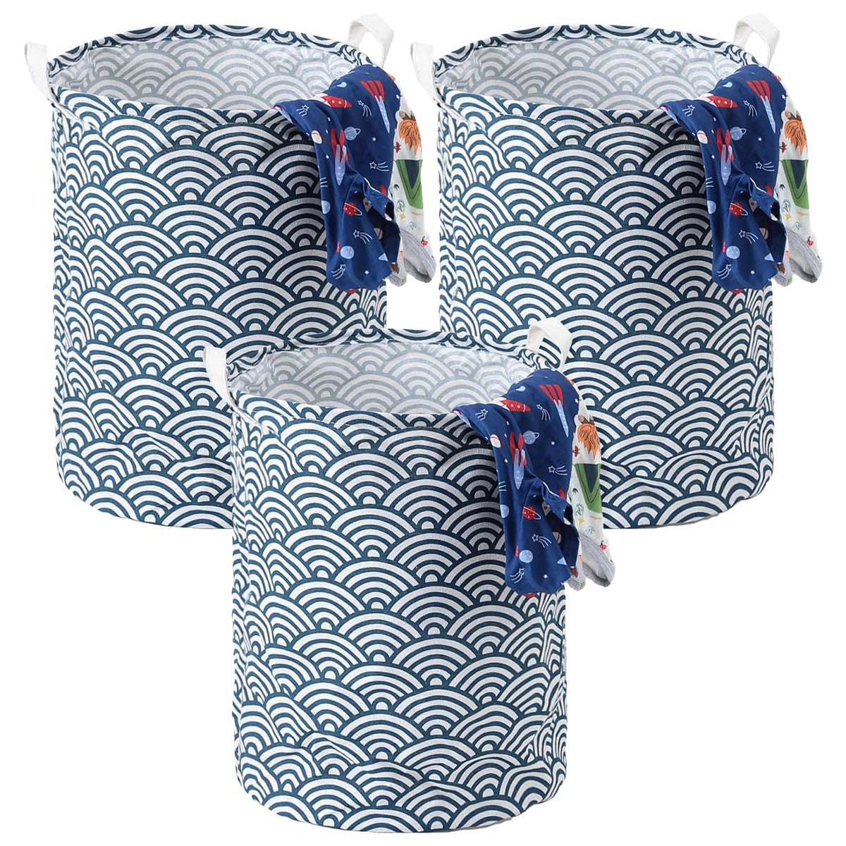 Kuber Industries Laundry Basket For Clothes|Foldable Laundry Hamper|Basket For Toys, Dirty clothes, Storage "45 LTR"-Pack of 3 (Blue)