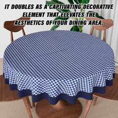 Heart Home Round Table Cover | Cotton Table Cloth for Round Tables | 4 Seater Round Table Cloth | Barik Check Kitchen Dining Tablecloth | Tabletop Cover | 60 Inch | Blue