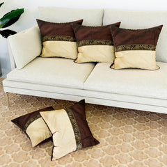 Kuber Industries Cushion Cover | Pillow Covers for Sofa | Throw Cushion Cover | Dupion Polyester Cushion Covers | Center Lace Cushion Covers | Set of 5 | 12 Inch | Brown