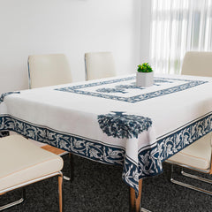 Heart Home Dining Table Cover | Tabletop Cover | Table Buffet Cover | Table Linen Cover | 6-Seater Table Cloth | Table Cloth Cover | Blue Tree | DTC | 60x90 Inch | White