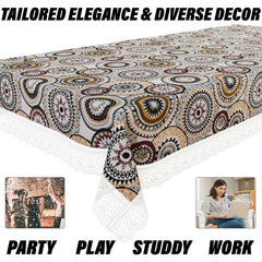 Kuber Industries Dining Table Cover | PVC Table Cloth Cover | 8 Seater Table Cloth | Rangoli Table Cover | Table Protector | Table Cover for Dining Table | 60x108 Inch | DTC | White