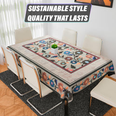 Heart Home Dining Table Cover | Tabletop Cover | Table Buffet Cover | Table Linen Cover | 6-Seater Table Cloth | Table Cloth Cover | Brown New Painting | DTC | 60x90 Inch | Cream