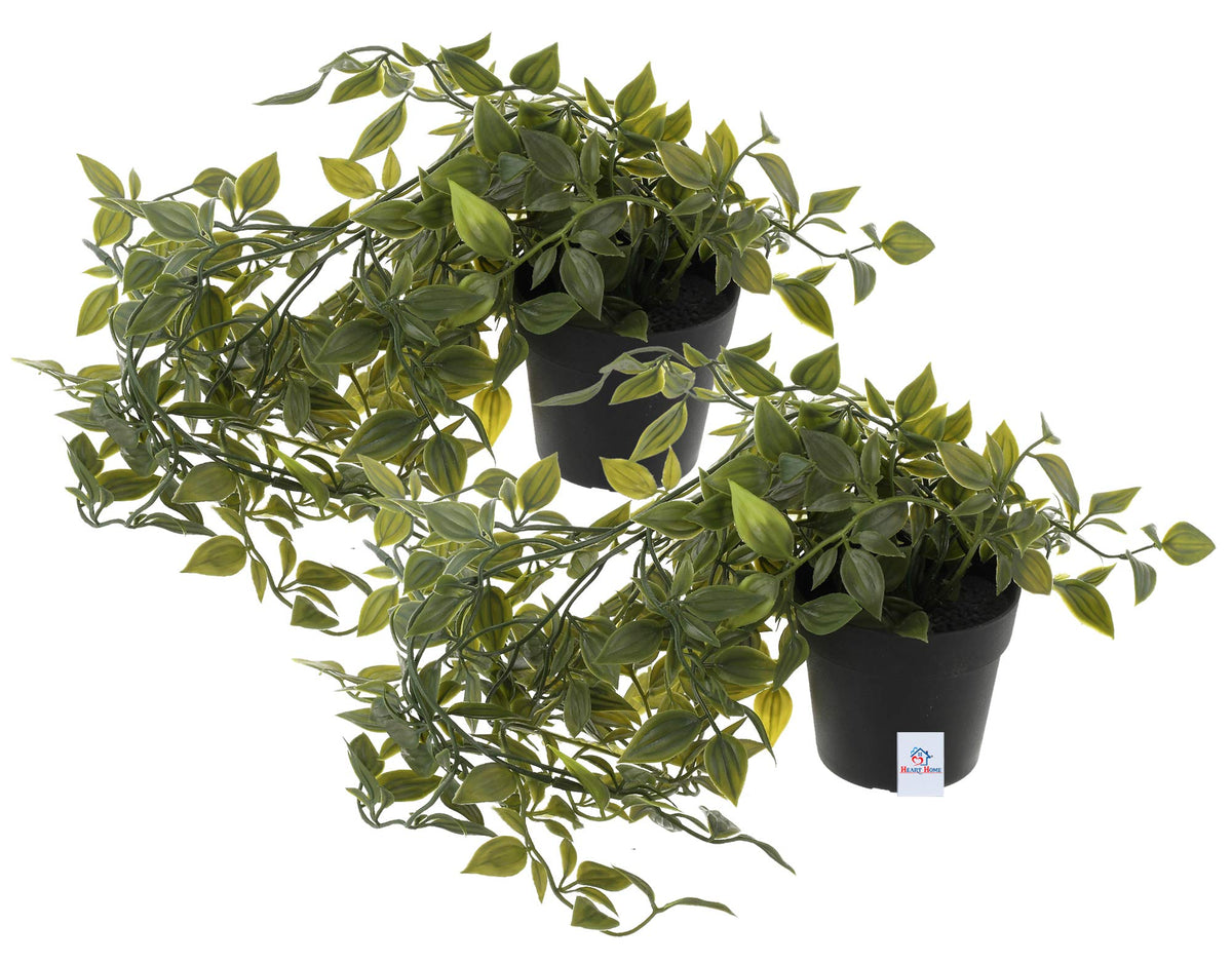 Heart Home Artificial Vine Plants with Pot Natural Look & Plastic Material Easy Home Décor with Small Size Pot Size 27 X 75 X7 Cm, Pack of 2 (Green), Vine;Pine;Fern;Ivy