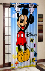 Kuber Industries Disney Mickey Print 6 Pieces Polyester Special Blackout Long Crush Eyelet Door Curtain 7 Feet (Yellow, Sky Blue, Black)-Kubmart115