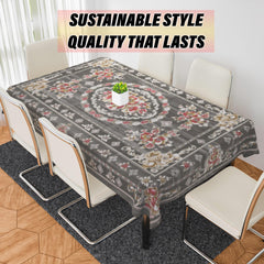 Heart Home Dining Table Cover | PVC Table Cloth Cover | 6 Seater Table Cloth | Table Protector | Table Cover for Dining Table | Passion Flower | 60x90 Inch | DTC | Gray