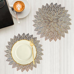 Heart Home Side Table Mats | Table Mat For Bedroom | Bed-Side Table Mat | Center Table Mat | Table Dining Mat | Table Runner Mat | Round Flower | 2 Piece Set | Golden