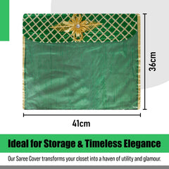 Heart Home Saree Cover | Clothes Storage Bag | Single Packing Saree with Velcro | Wardrobe Organizer | Cloth Stoarge Organizer | Check Jama Brooch-Design | Pack of 6 | Green